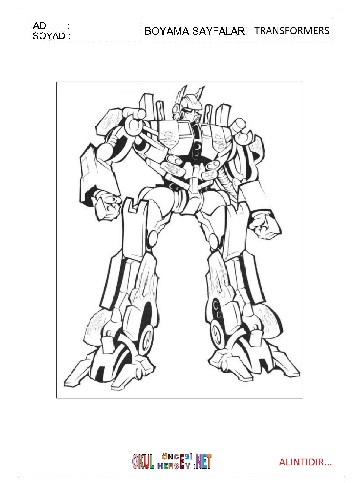 Transformers boyama sayfaları