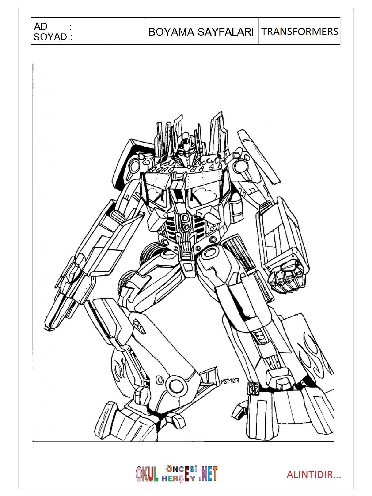 Transformers boyama sayfaları