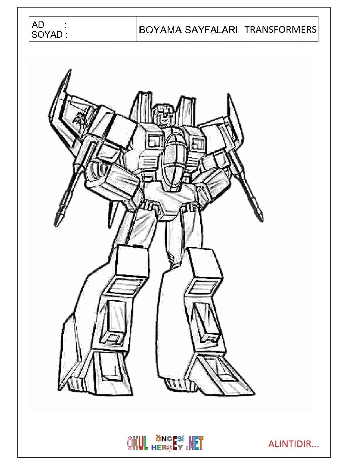 Transformers boyama sayfaları