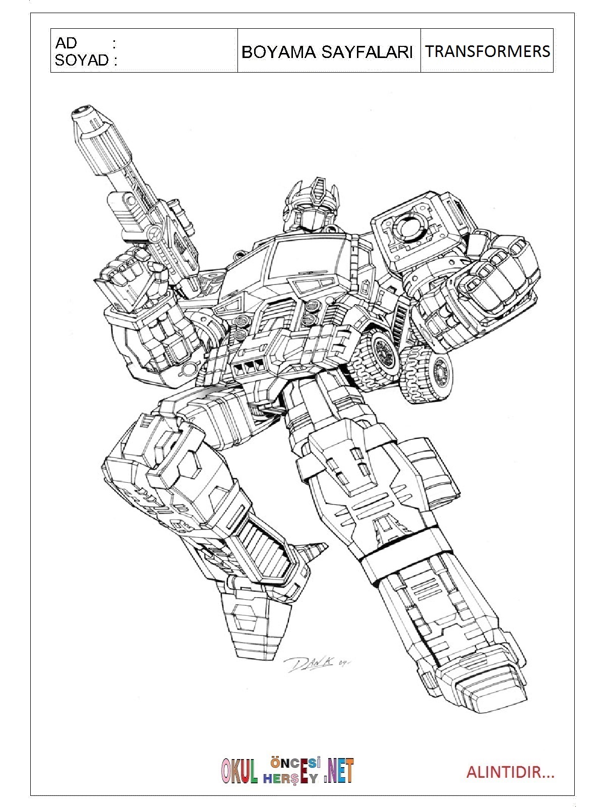 Transformers boyama sayfaları