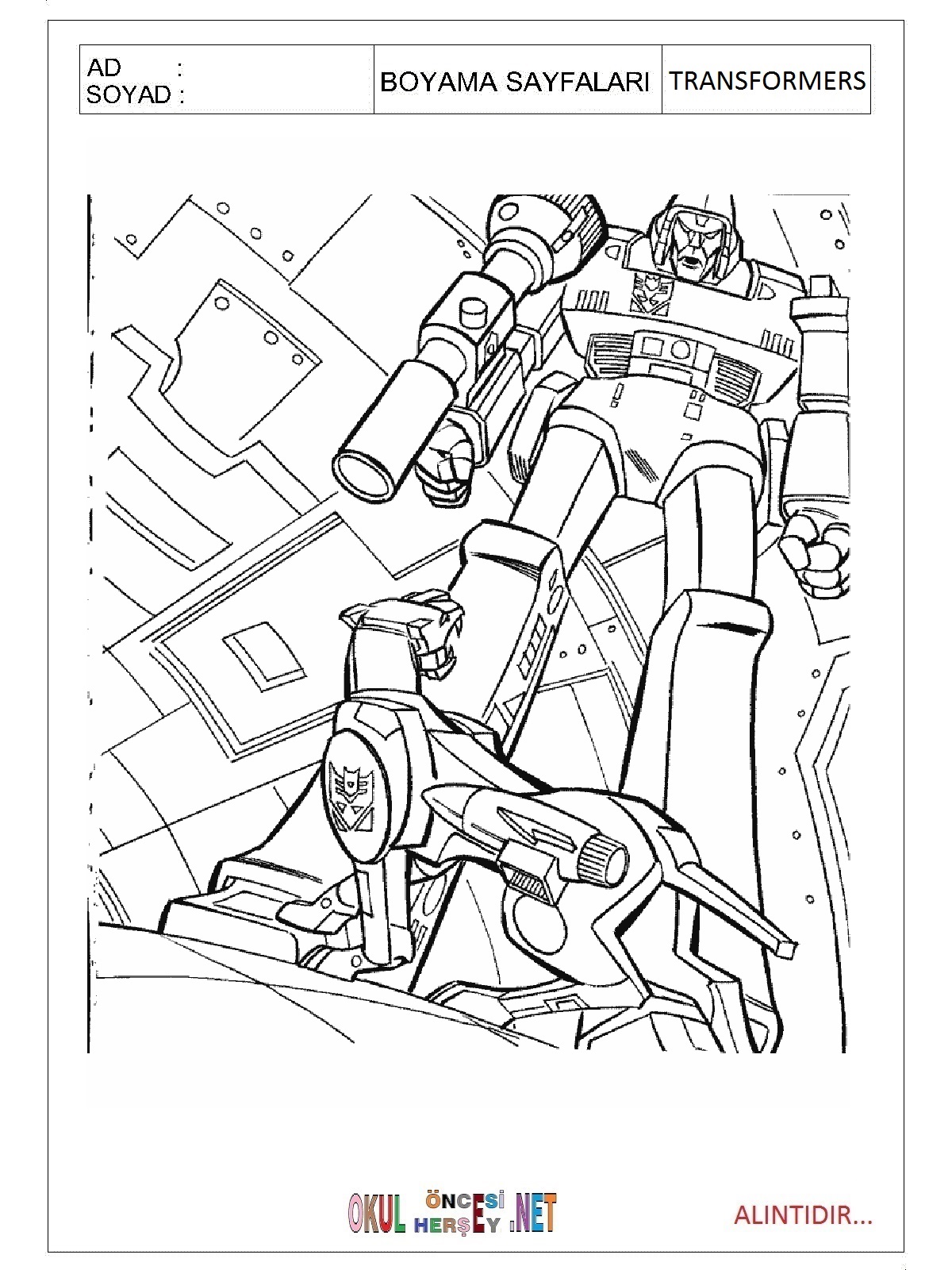 Transformers boyama sayfaları