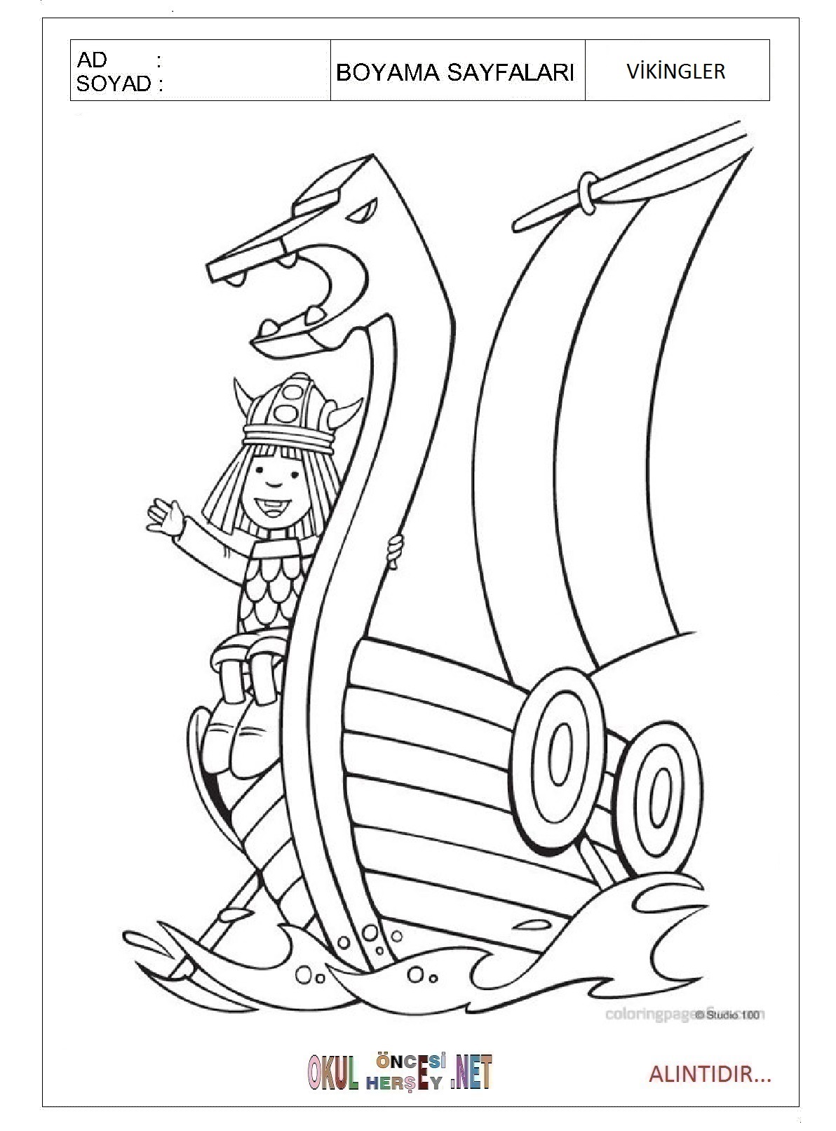 Çocuklar İçin Vikingler Boyama Sayfaları 