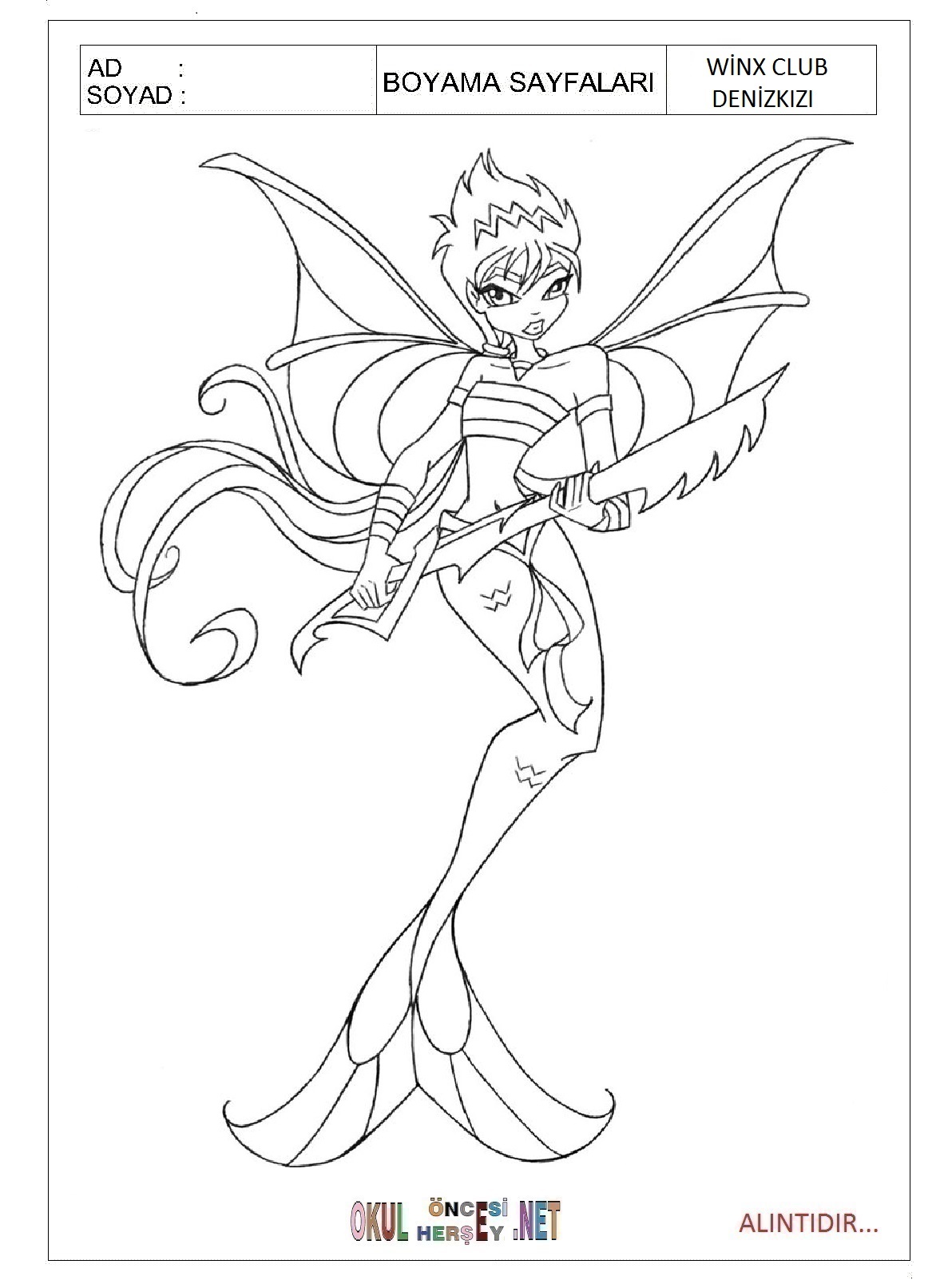 Çocuklar İçin Winx Club Denizkızı Boyama Sayfaları 