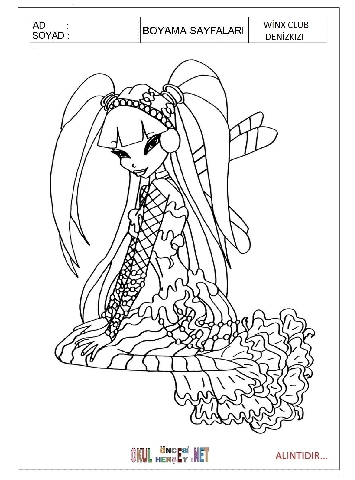 Çocuklar İçin Winx Club Denizkızı Boyama Sayfaları 
