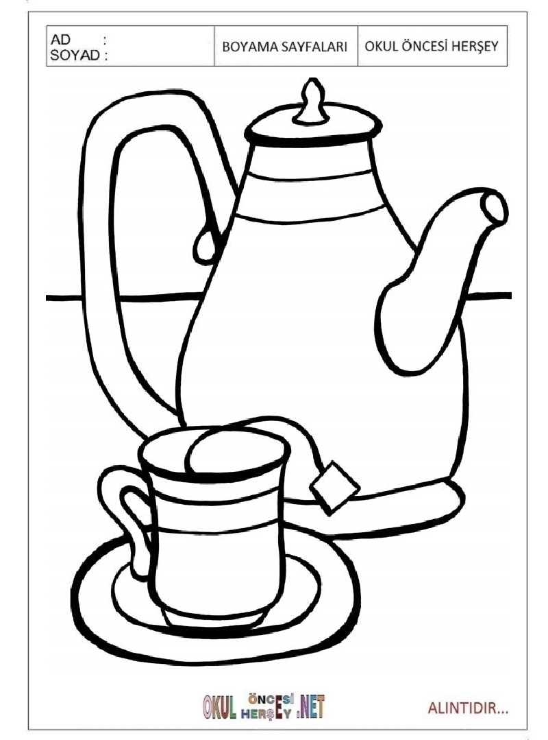 Çocuklar İçin Çay Boyama Sayfaları 