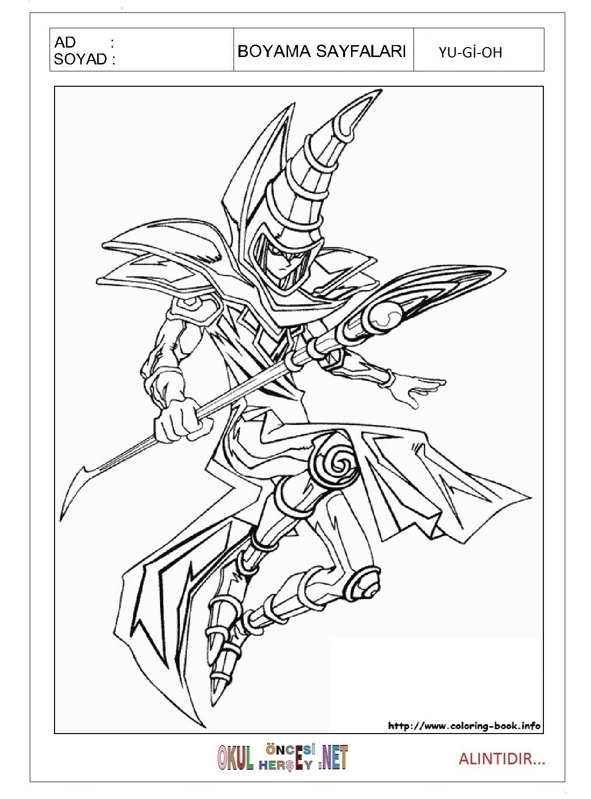 Çocuklar İçin Yu-Gi-Oh Boyama Sayfaları 