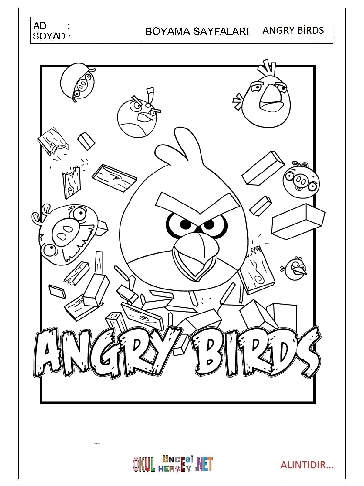 Angry Birds boyama sayfaları