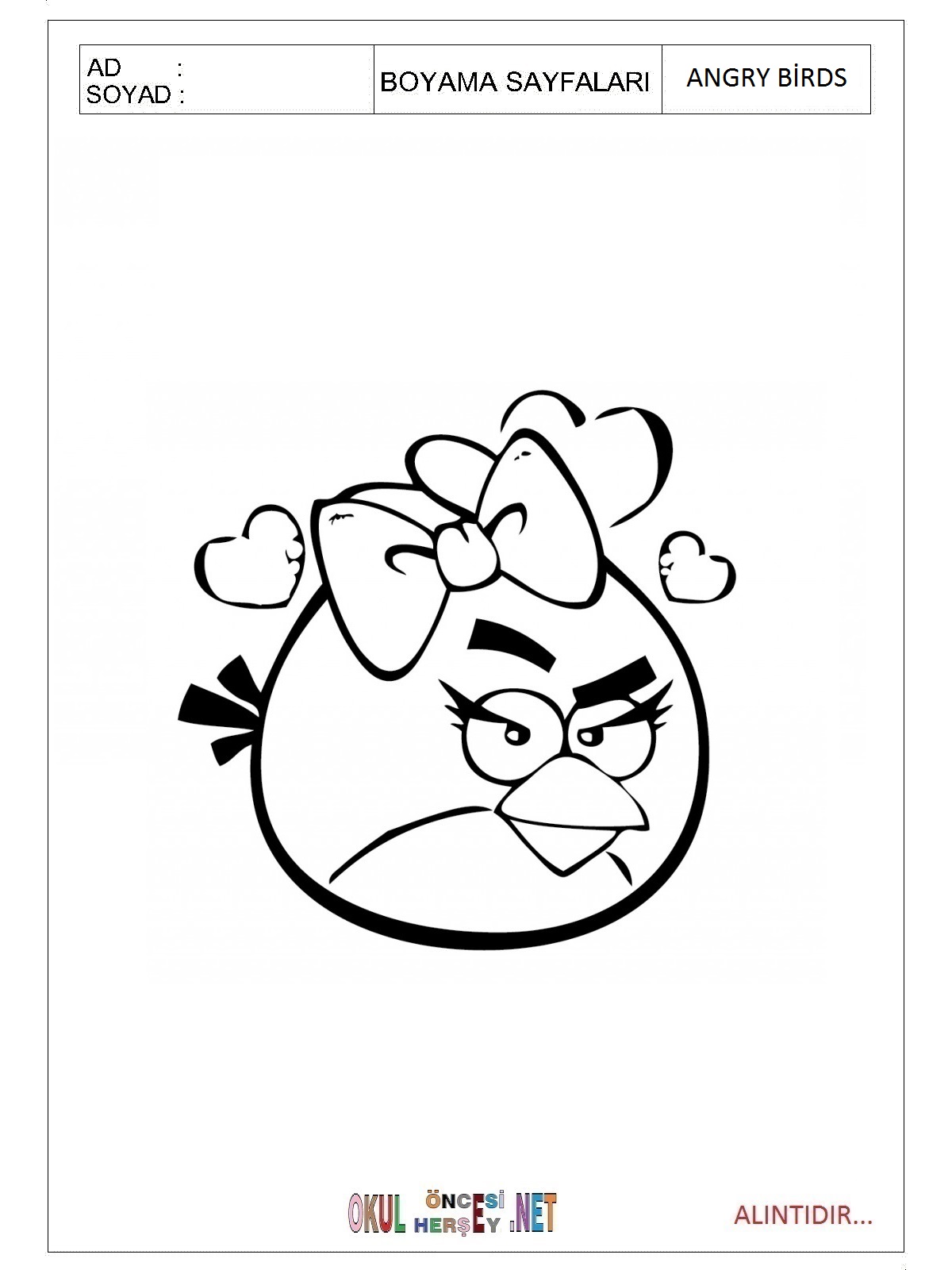 Angry Birds boyama sayfaları