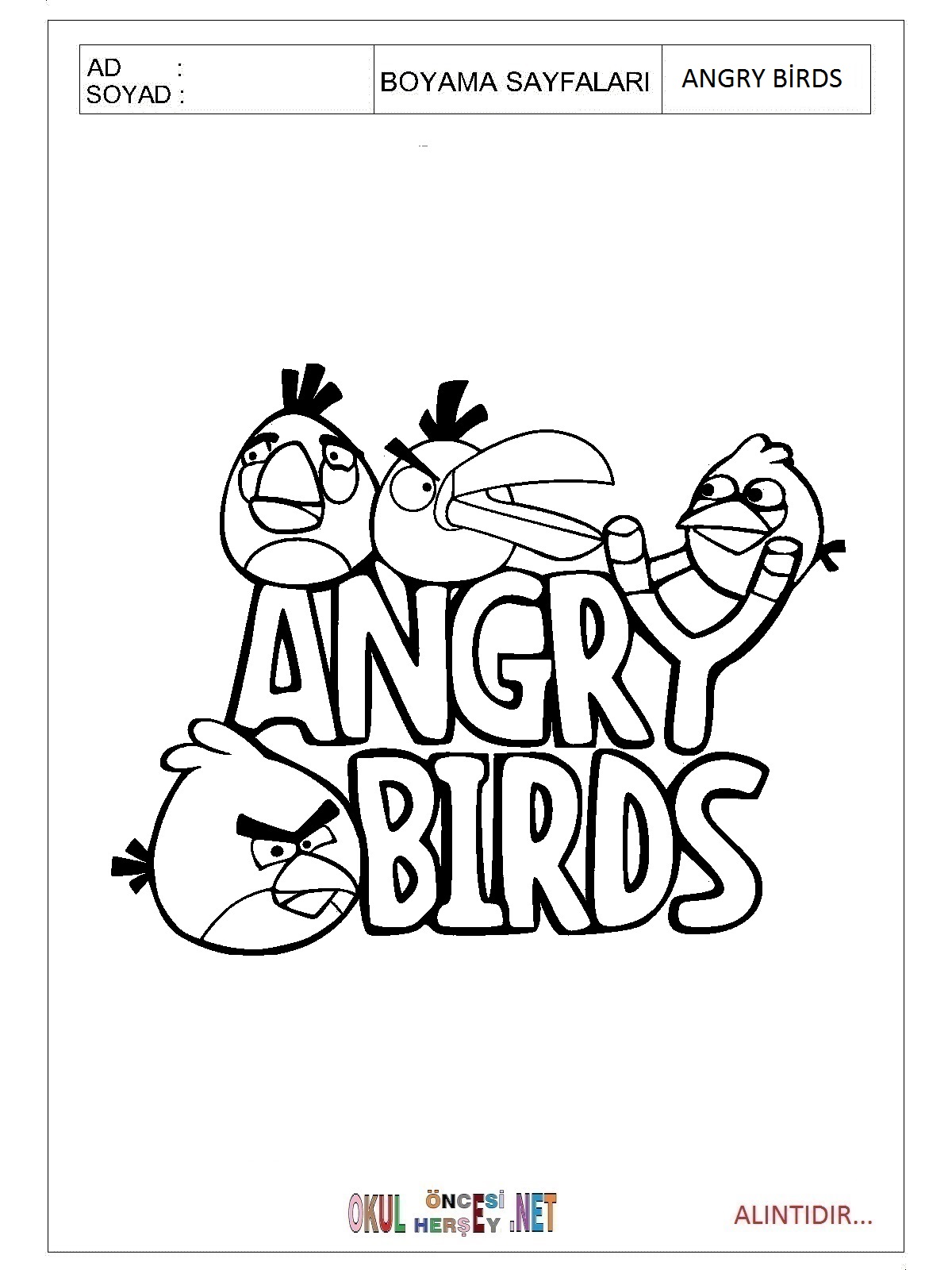 Angry Birds boyama sayfaları