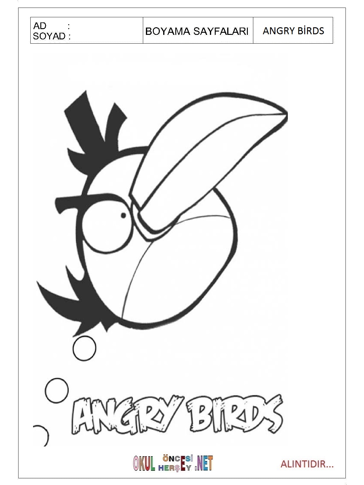 Angry Birds boyama sayfaları