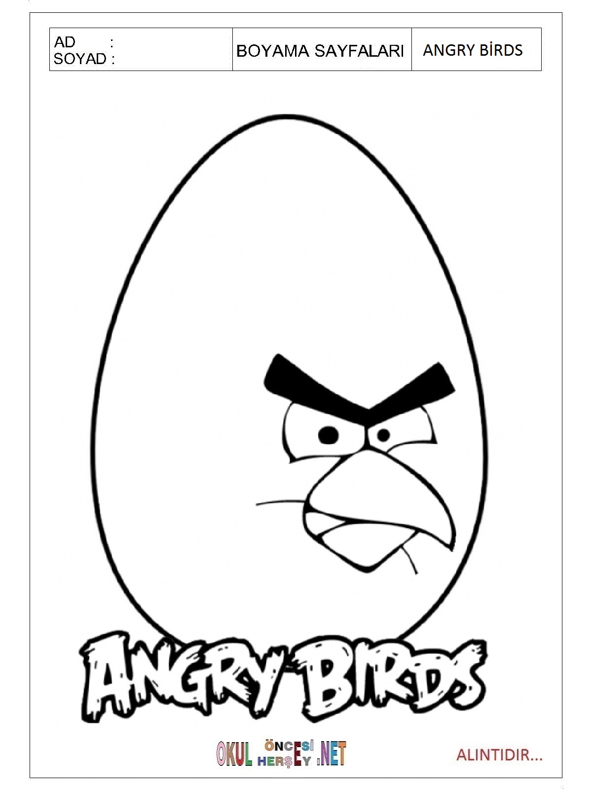 Angry Birds boyama sayfaları