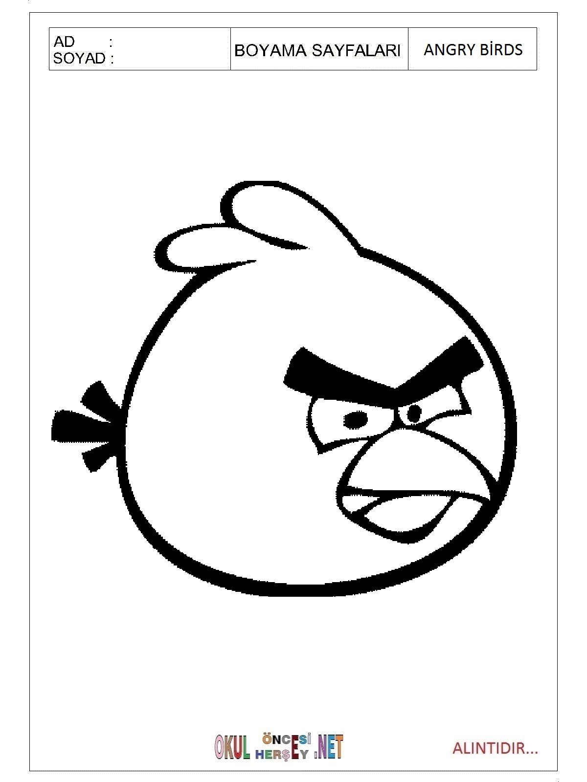 Angry Birds boyama sayfaları