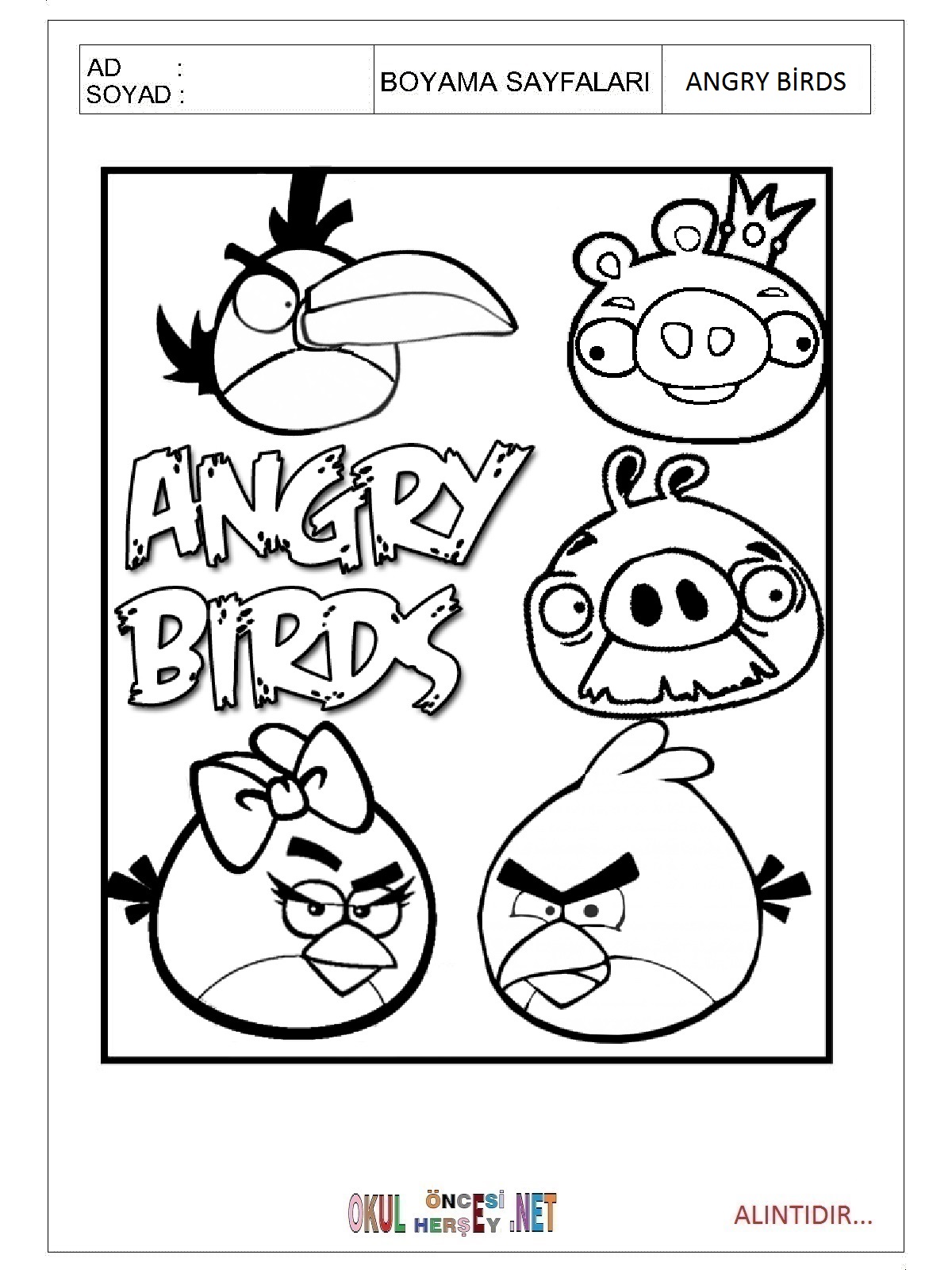 Angry Birds boyama sayfaları