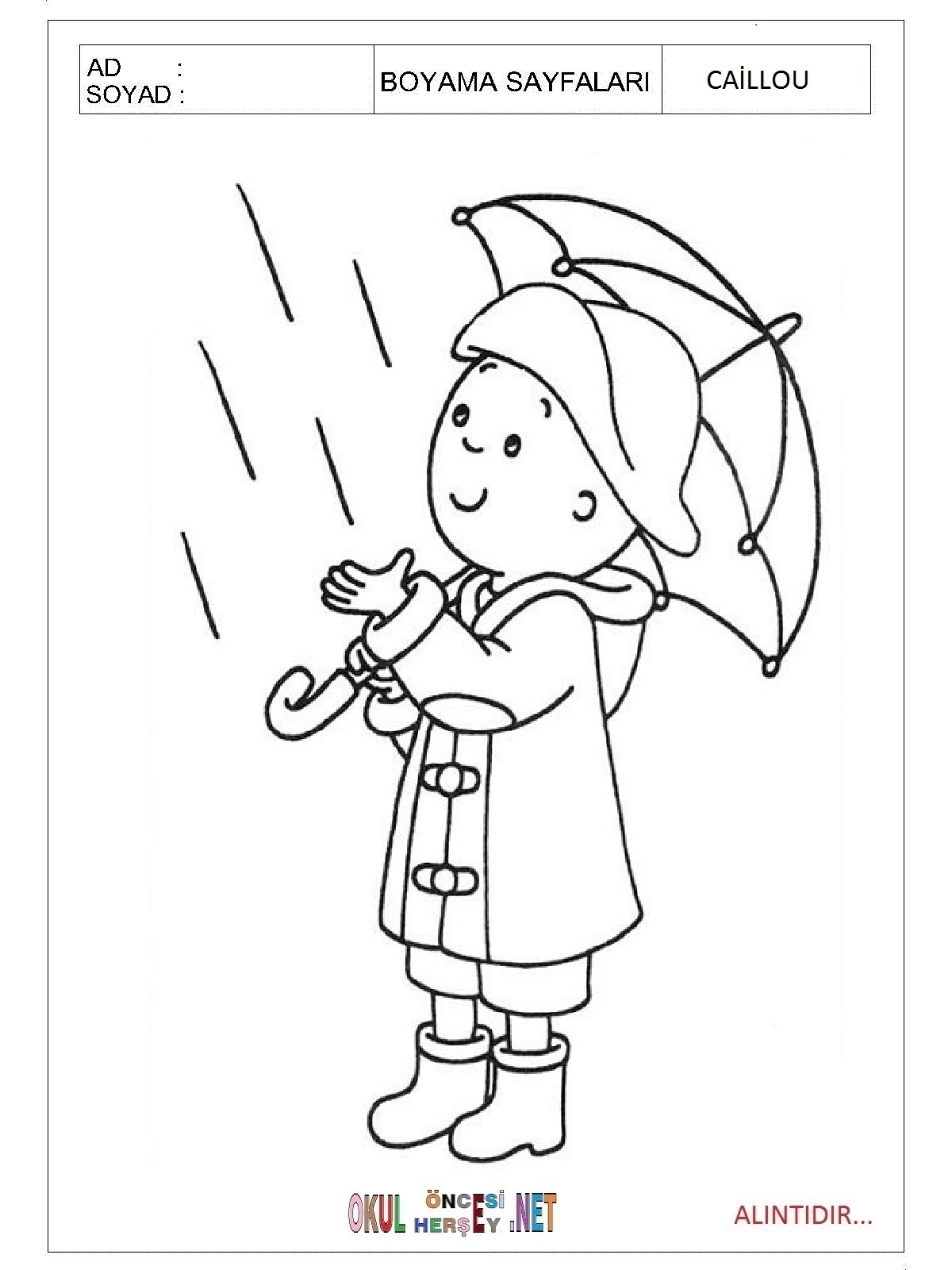 Caillou resmi boyama sayfası
