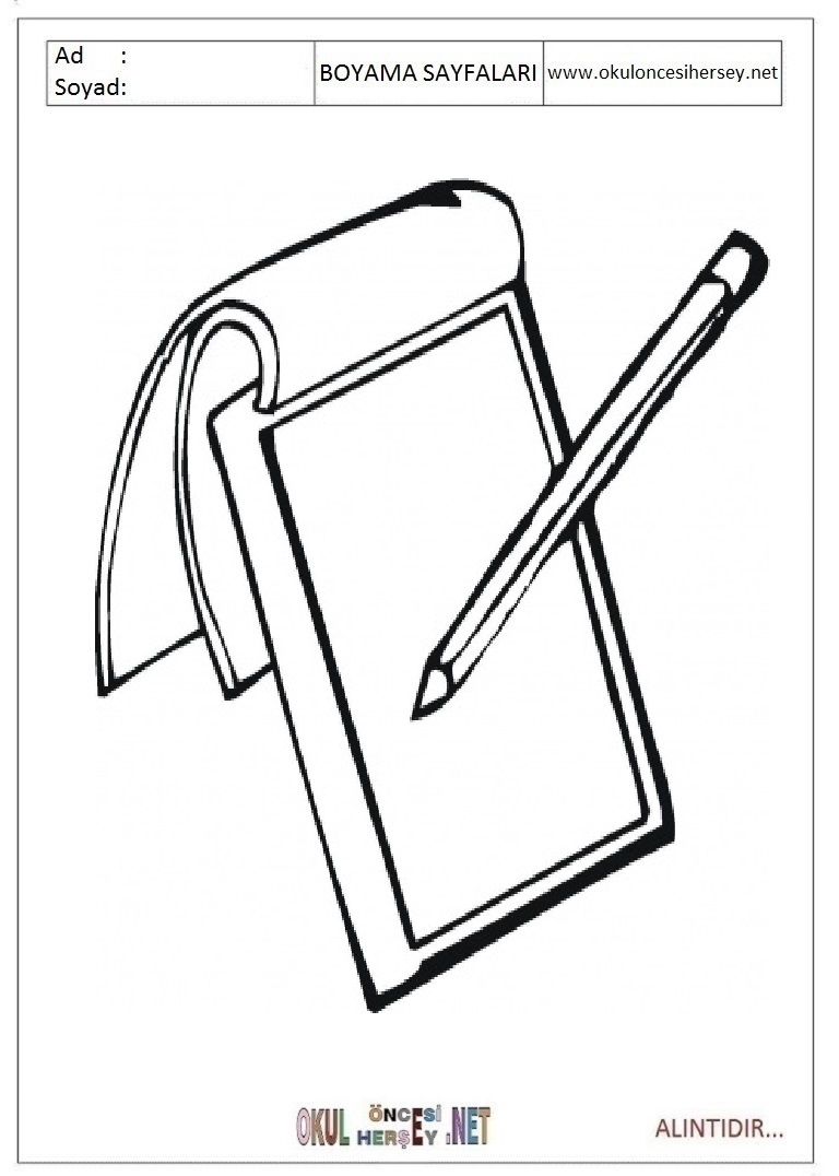 Çocuklar İçin Defter Boyama Sayfaları 