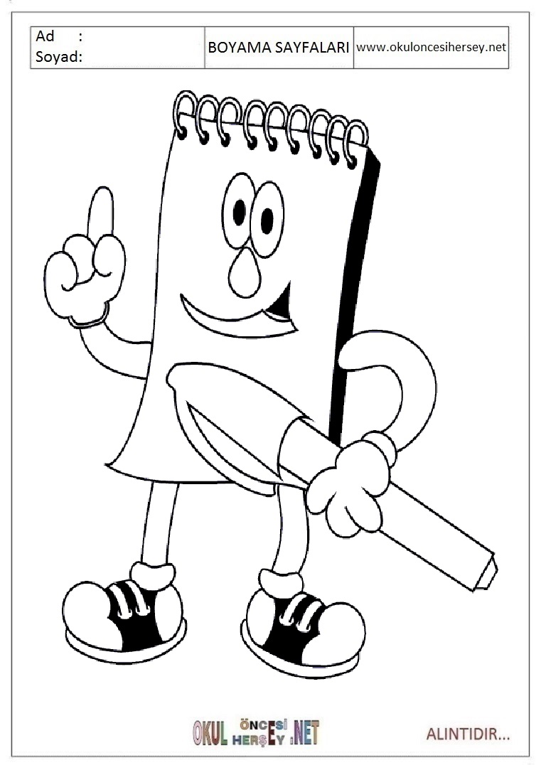 Çocuklar İçin Defter Boyama Sayfaları 