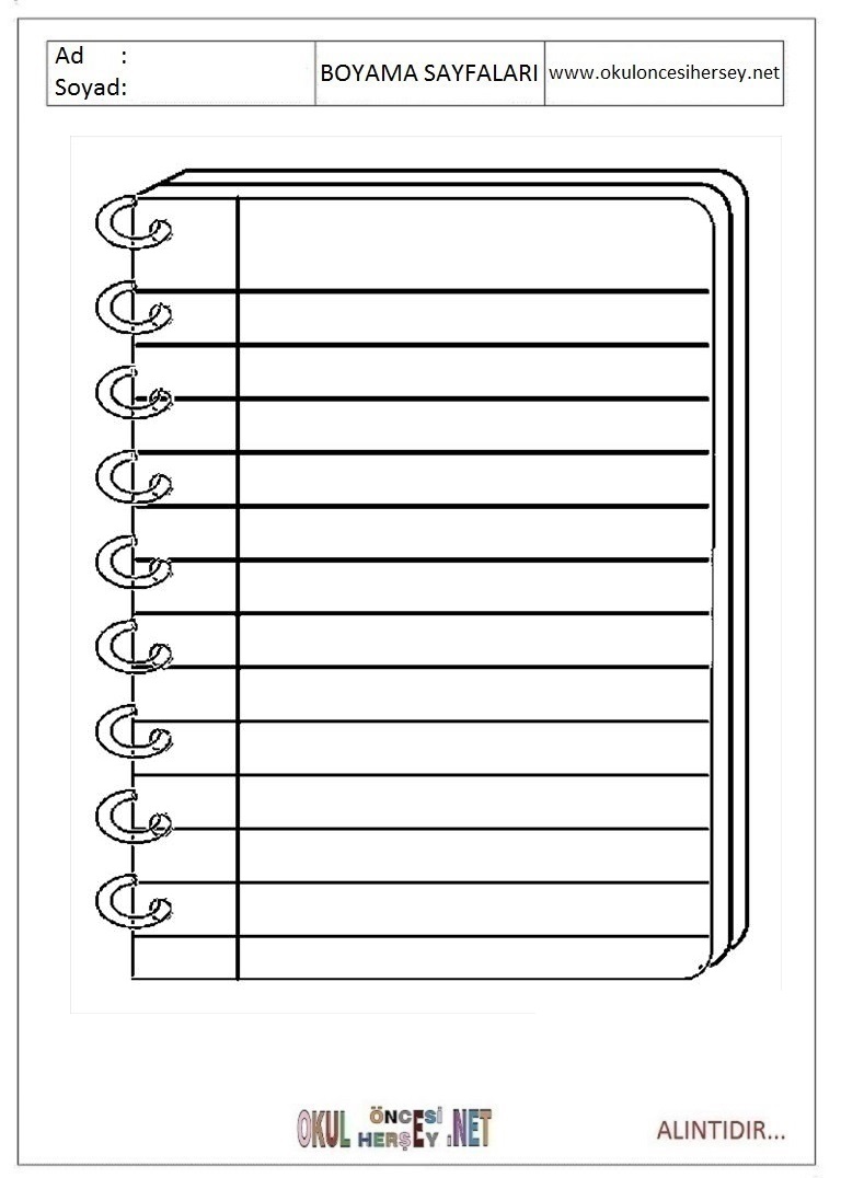 Çocuklar İçin Defter Boyama Sayfaları 