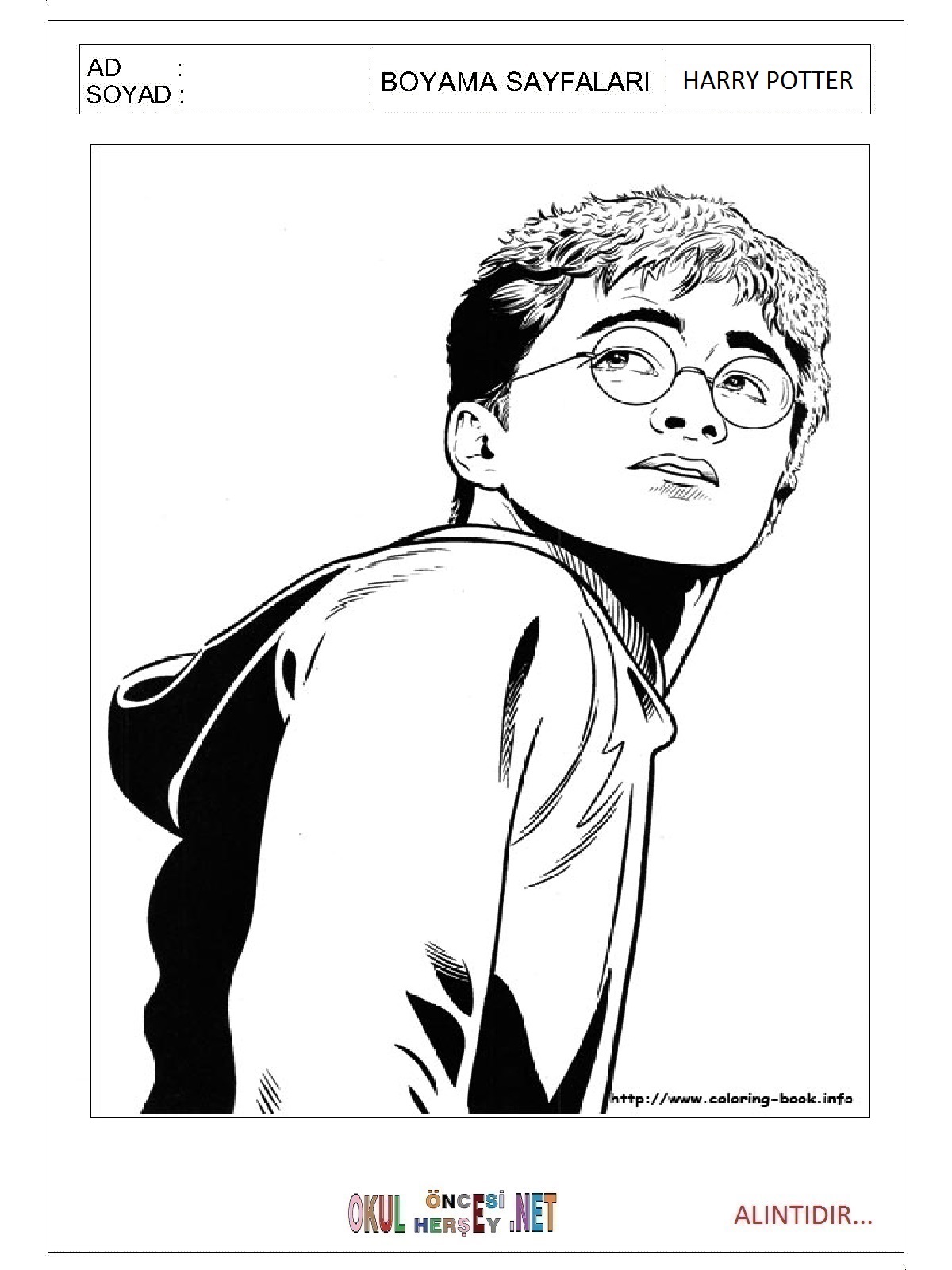 Çocuklar İçin Harry Potter Boyama Sayfaları 