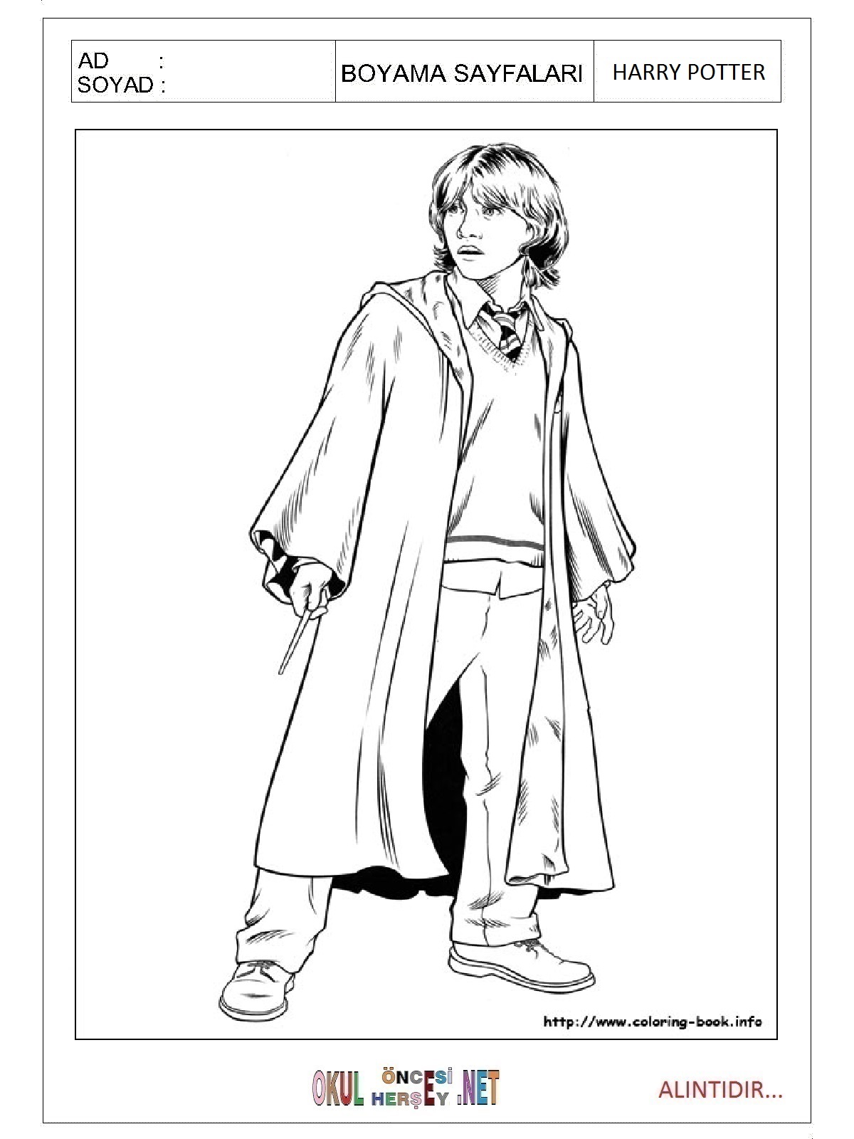Çocuklar İçin Harry Potter Boyama Sayfaları 