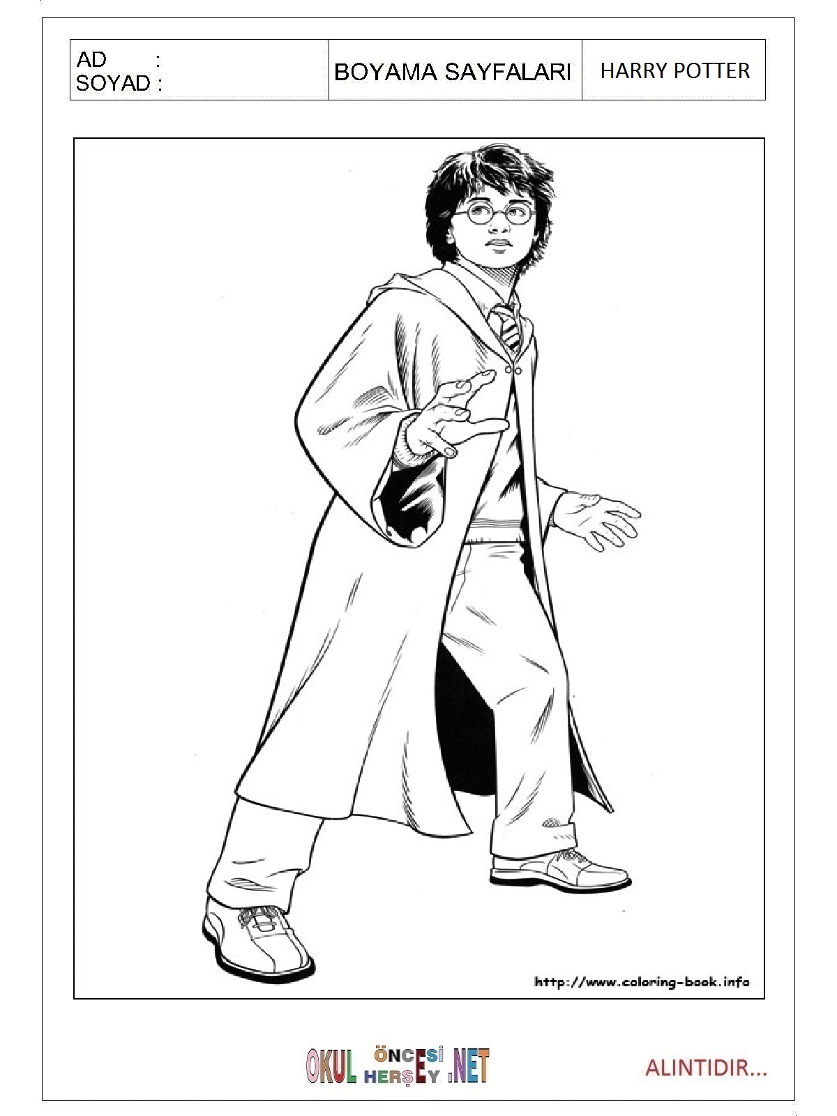 Çocuklar İçin Harry Potter Boyama Sayfaları 