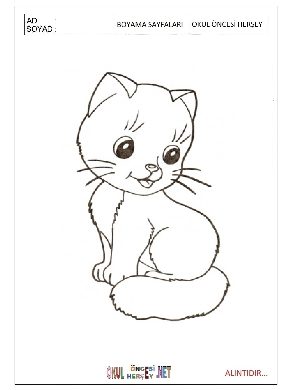 Çocuklar İçin Kedi Boyama Sayfaları 