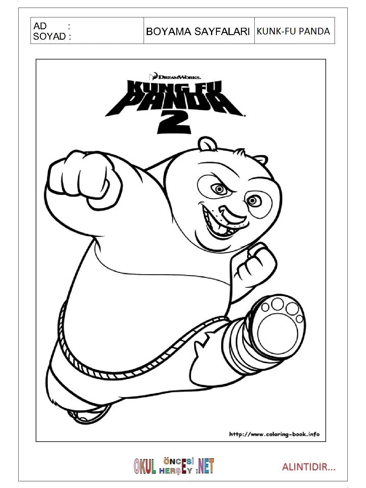 Kunk-Fu Panda boyama sayfaları