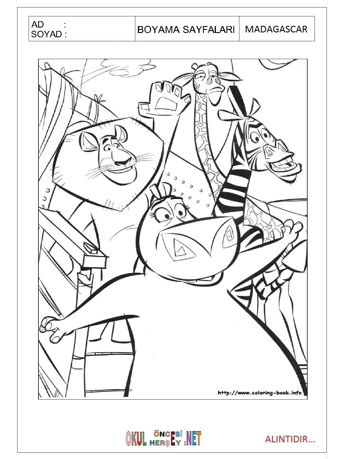 Madagascar boyama sayfaları