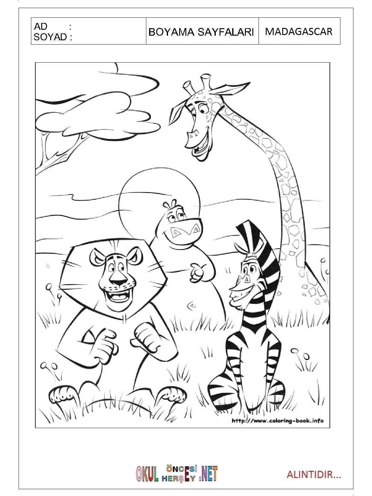 Madagascar boyama sayfaları