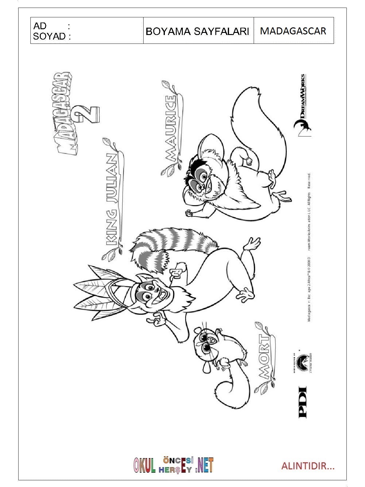 Madagascar boyama sayfaları