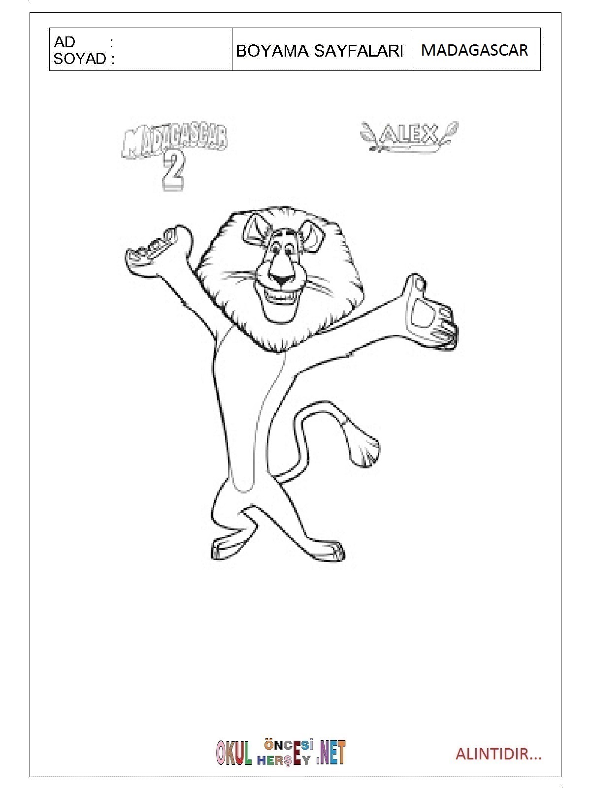 Madagascar boyama sayfaları