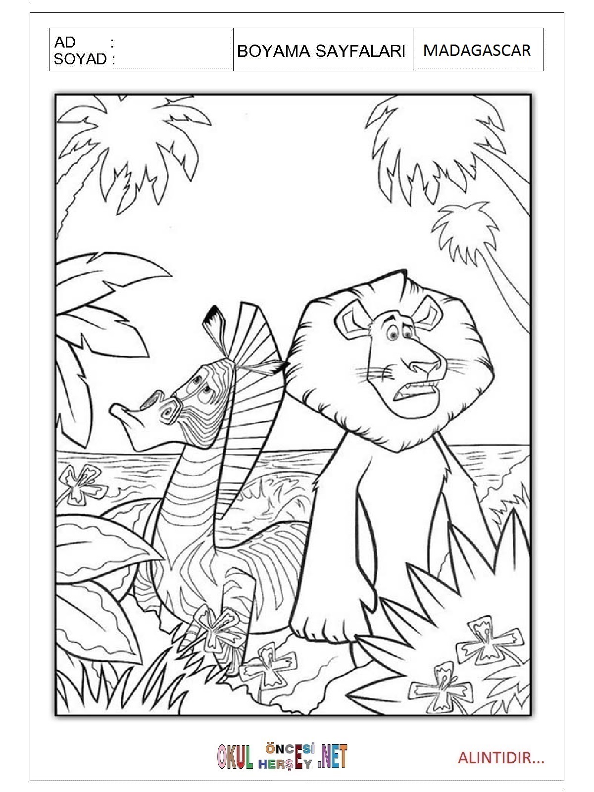 Madagascar boyama sayfaları