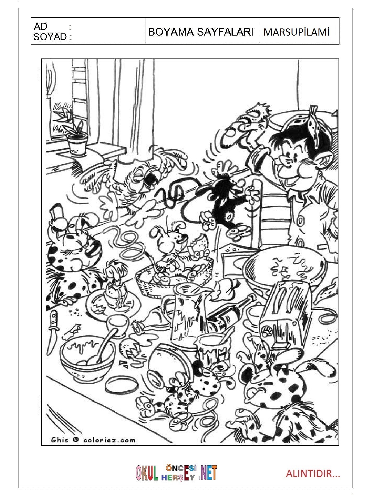 Marsupilami boyama sayfaları