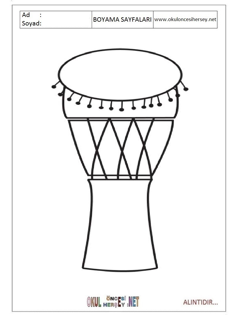 Çocuklar İçin Darbuka Boyama Sayfaları 