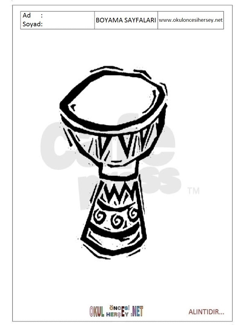 Çocuklar İçin Darbuka Boyama Sayfaları 