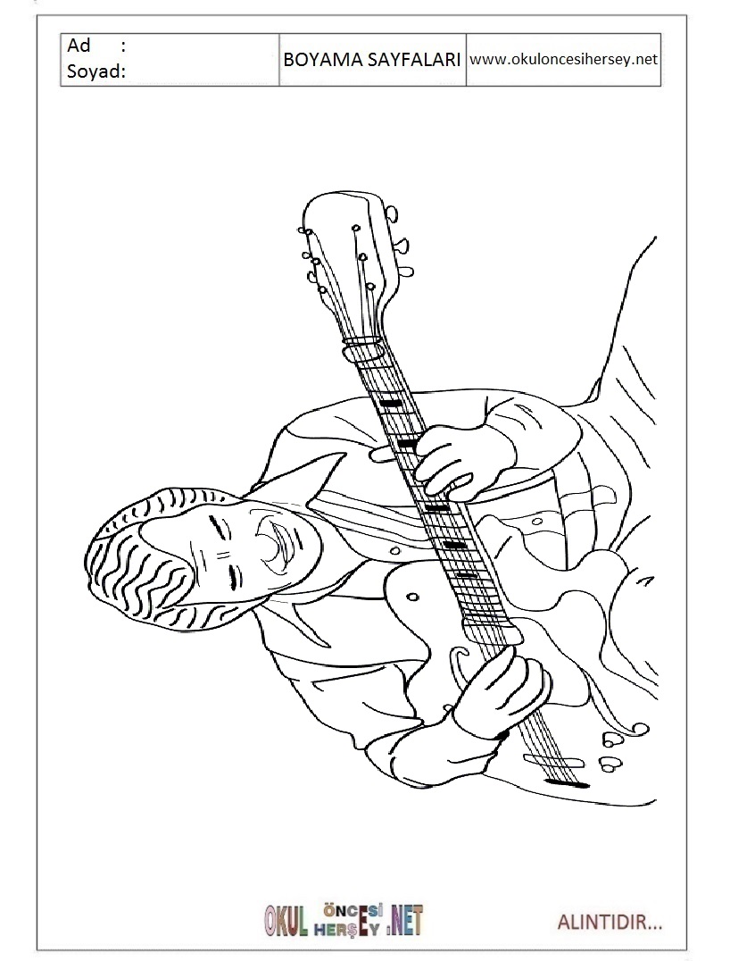 Çocuklar İçin Gitar Boyama Sayfaları 
