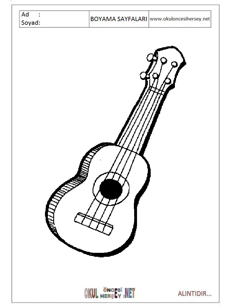 Çocuklar İçin Gitar Boyama Sayfaları 