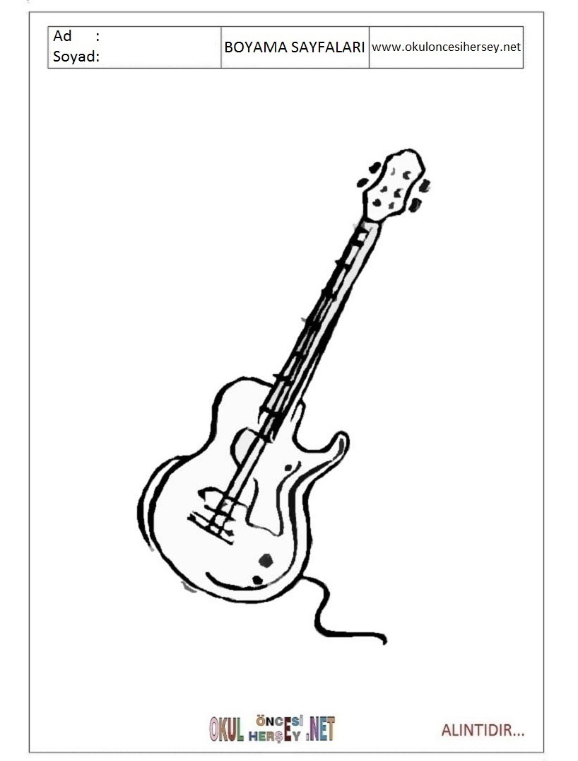 Çocuklar İçin Gitar Boyama Sayfaları 
