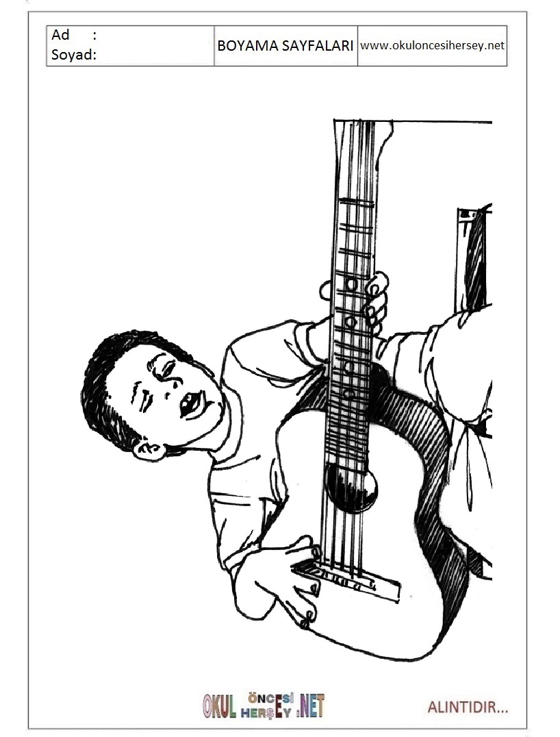 Çocuklar İçin Gitar Boyama Sayfaları 