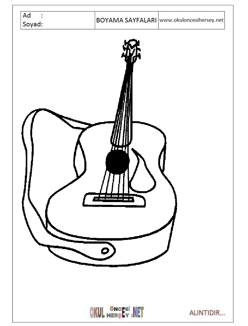 Çocuklar İçin Gitar Boyama Sayfaları 