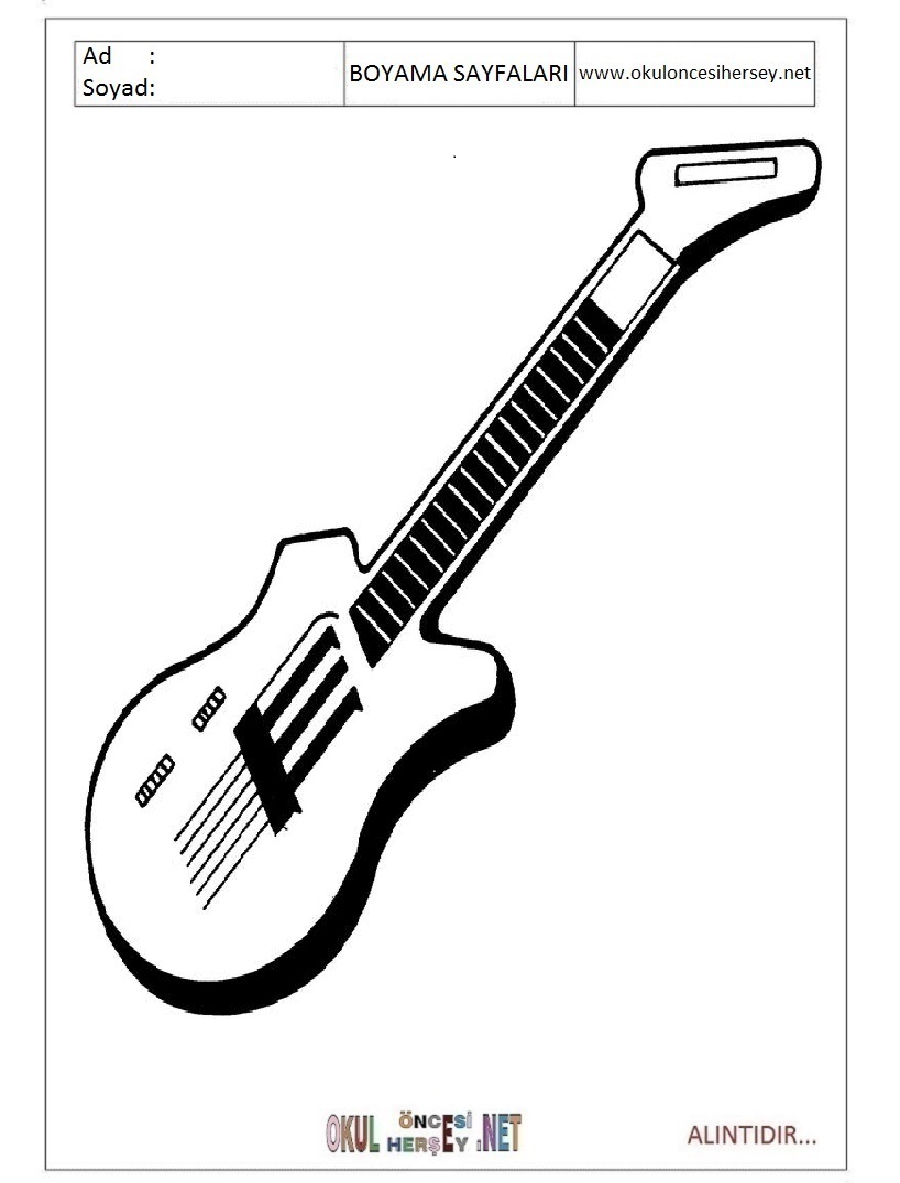 Çocuklar İçin Gitar Boyama Sayfaları 