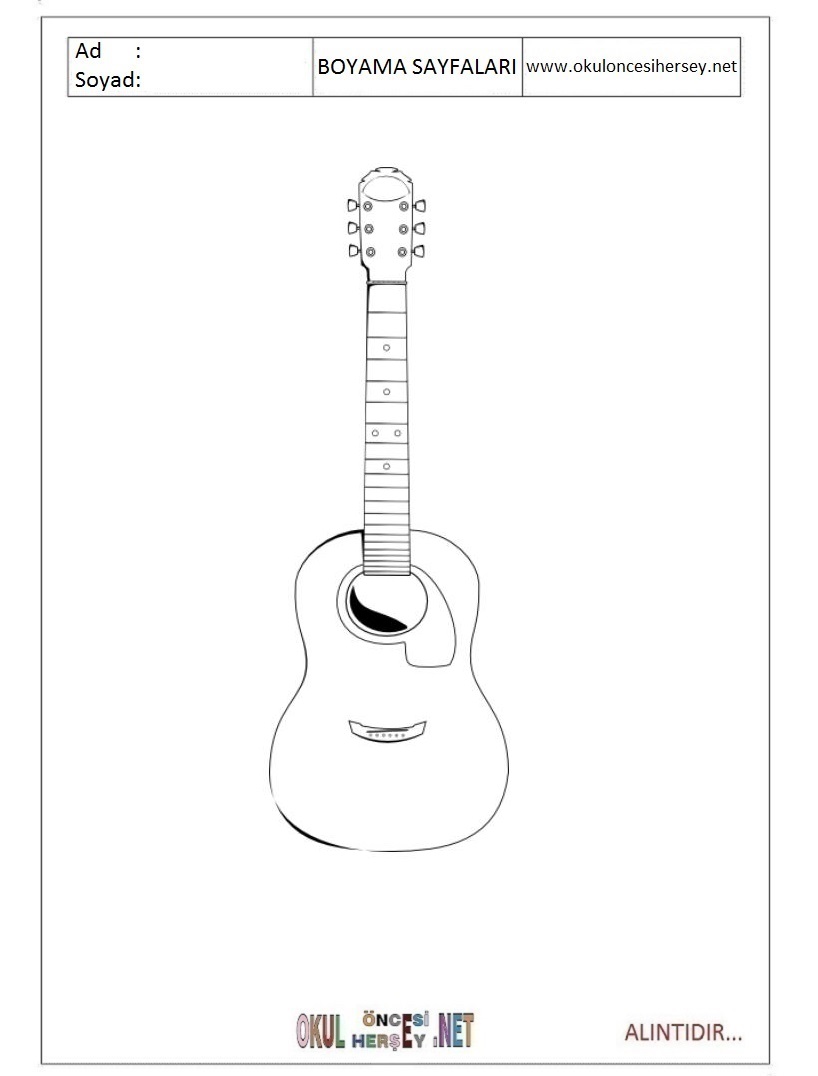 Çocuklar İçin Gitar Boyama Sayfaları 