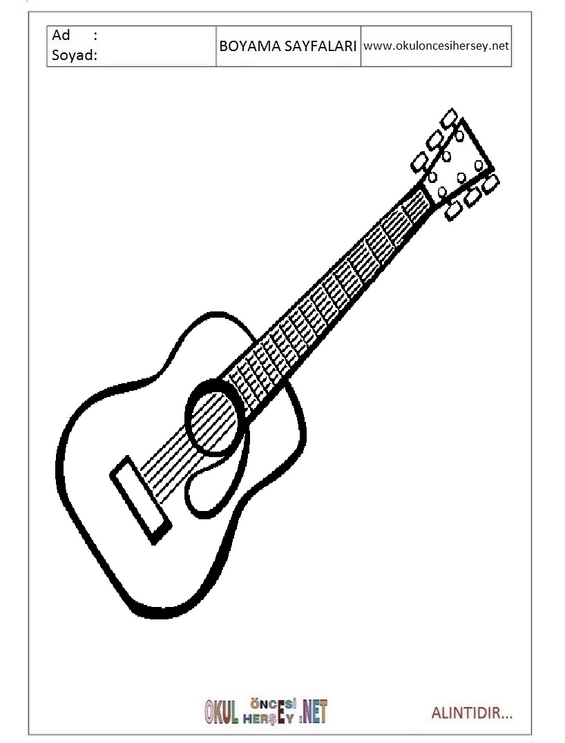 Çocuklar İçin Gitar Boyama Sayfaları 