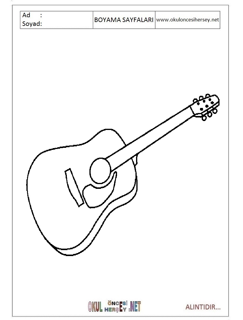 Çocuklar İçin Gitar Boyama Sayfaları 