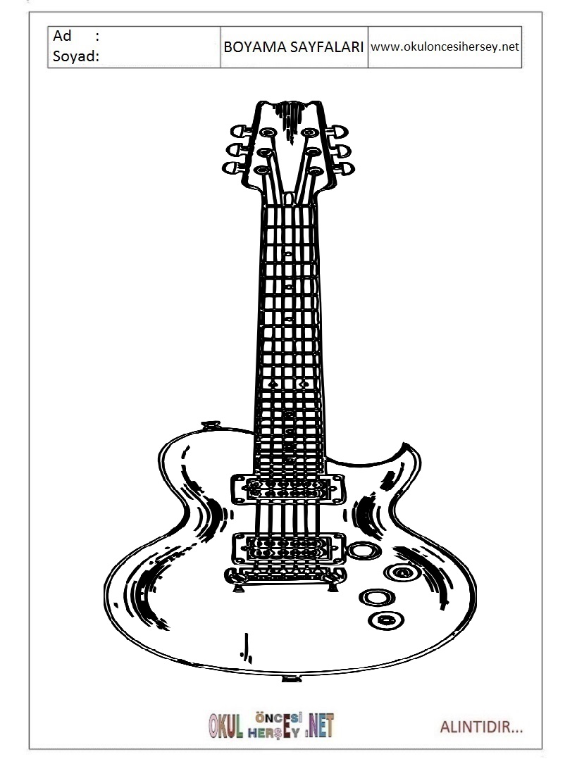 Çocuklar İçin Gitar Boyama Sayfaları 