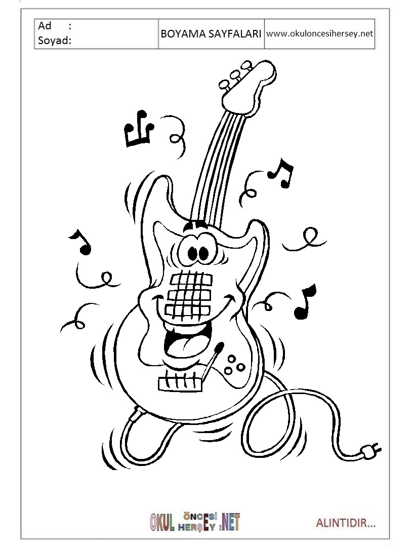 Çocuklar İçin Gitar Boyama Sayfaları 