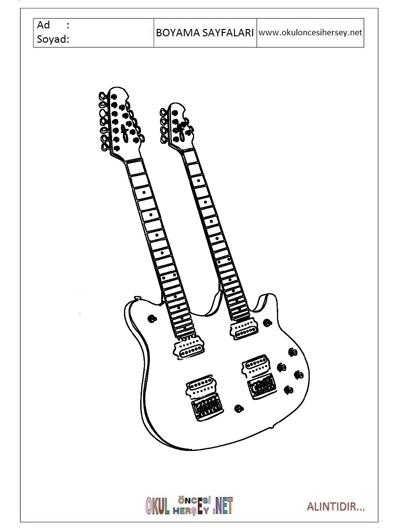 Çocuklar İçin Gitar Boyama Sayfaları 