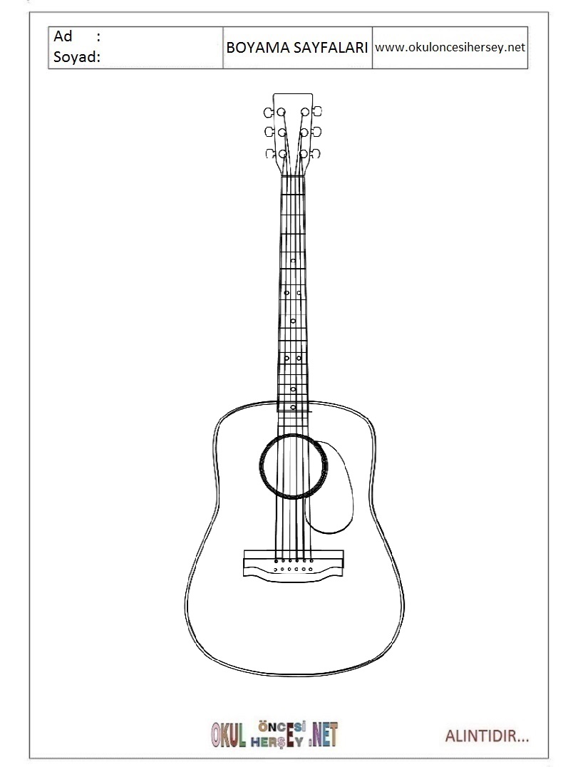 Çocuklar İçin Gitar Boyama Sayfaları 