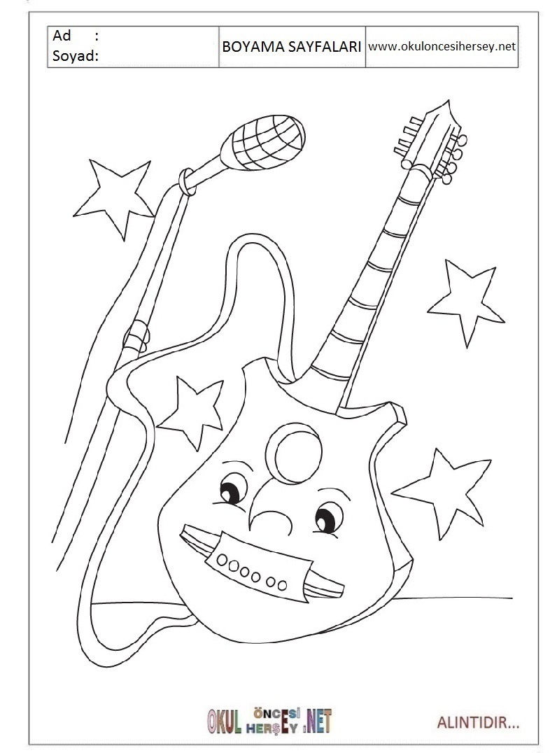 Çocuklar İçin Gitar Boyama Sayfaları 
