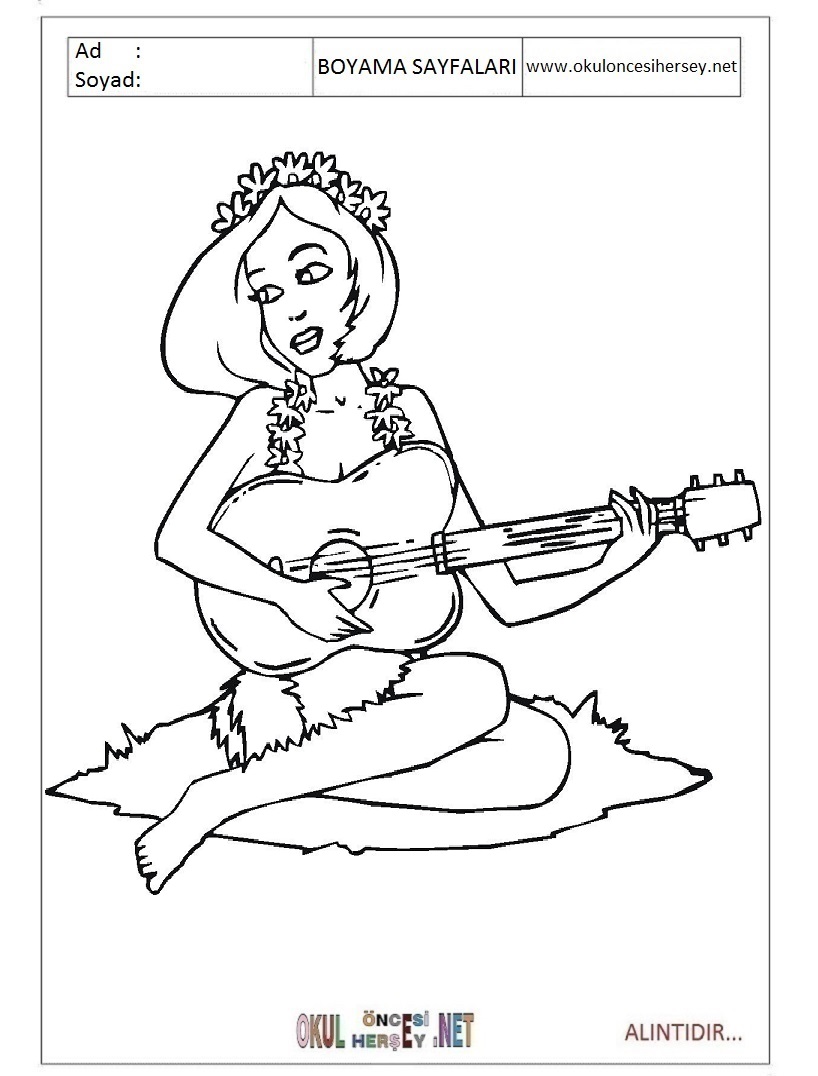 Çocuklar İçin Gitar Boyama Sayfaları 
