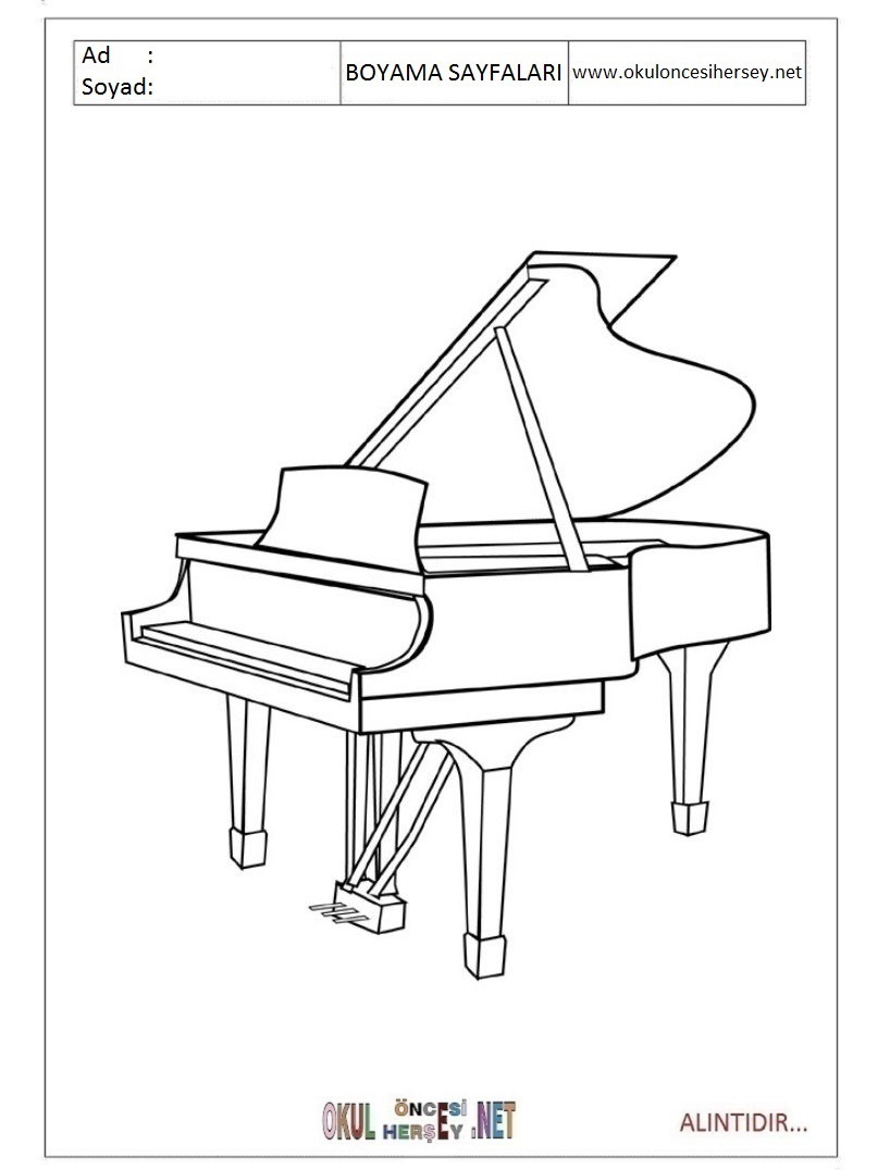 Çocuklar İçin Piano Boyama Sayfaları 